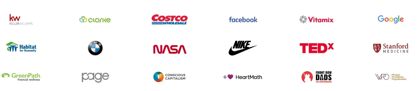 Organisationen, die den xchange-Ansatz nutzen – u. a. Keller Williams, Costco, Facebook, Vitamix, Google, BMW, NASA, Nike, TEDx, Stanford Medicine, HeartMath, Habitat for Humanity, Conscious Capitalism.